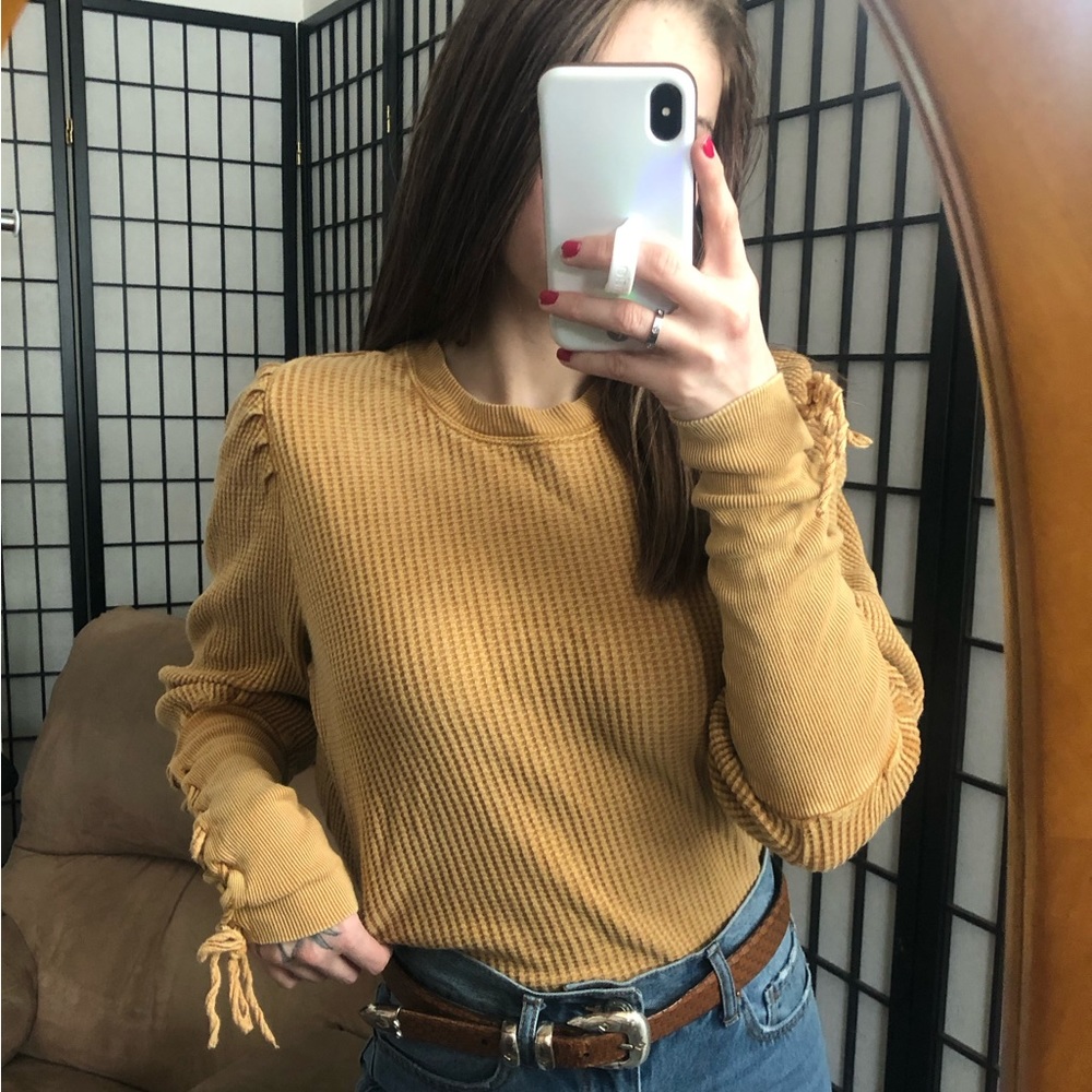 Free People FP ONE waffleknit long sleeve mustard color top